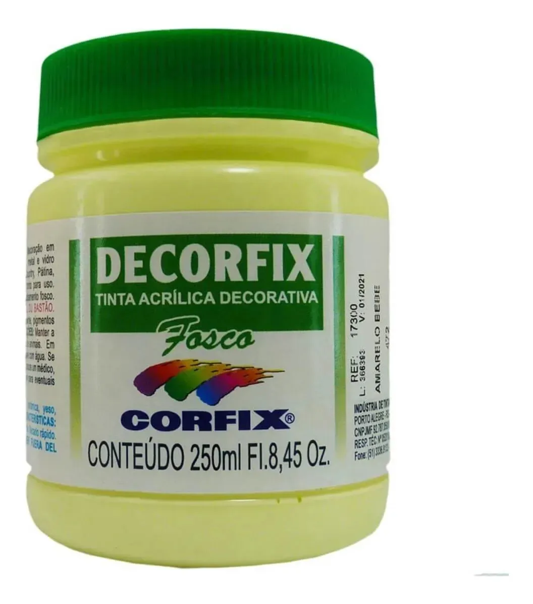 Tinta Acrílica Fosca Corfix 250ml Para Arte E Artesanato Amarelo Bebê