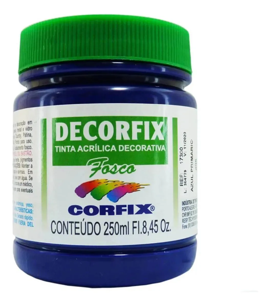 Tinta Acrílica Fosca Corfix 250ml Para Arte E Artesanato Azul Primário