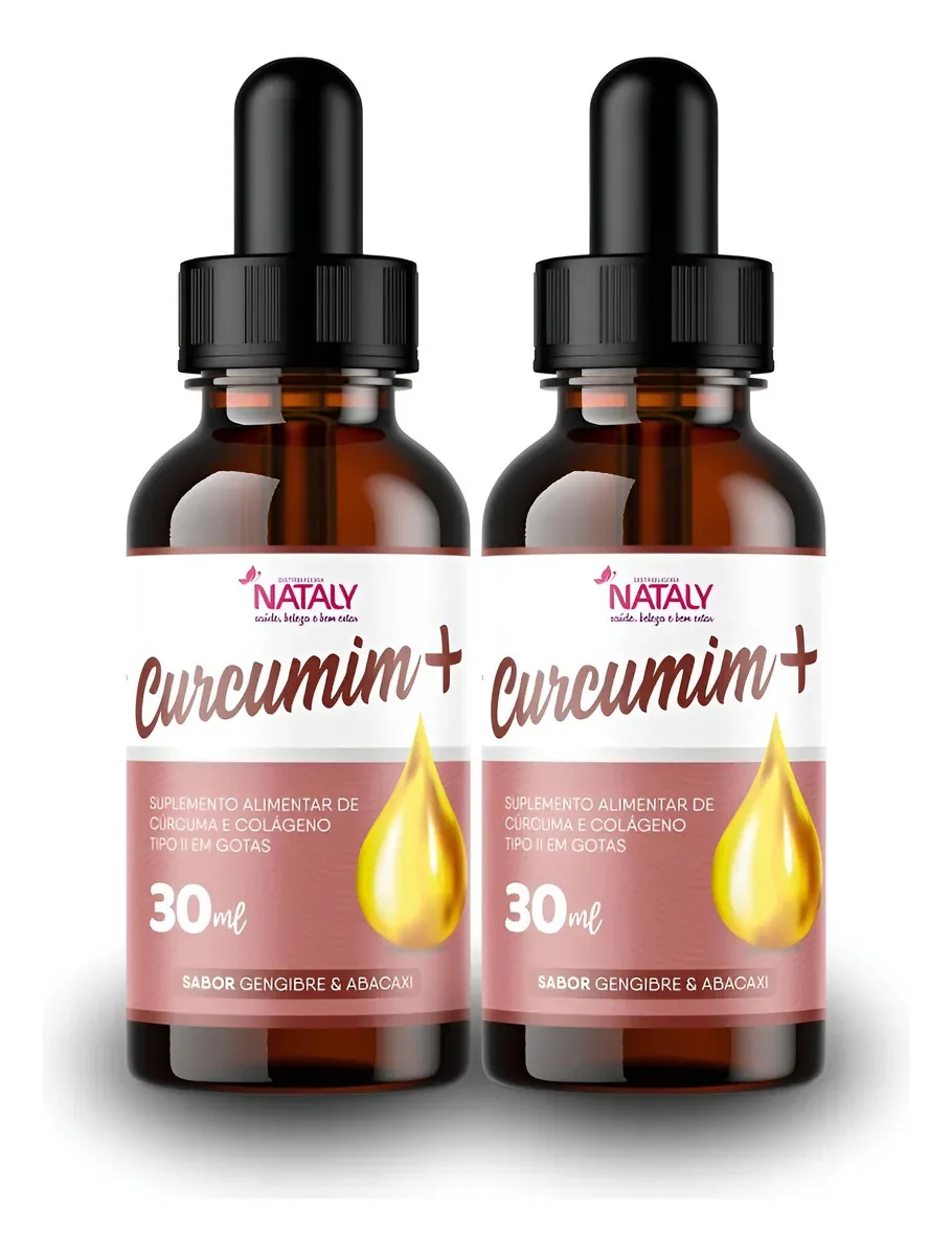 2x Curcumim+ Açafrão E Colágeno Tipo Ii Gotas 30ml Nataly Gengibre E Abacaxi