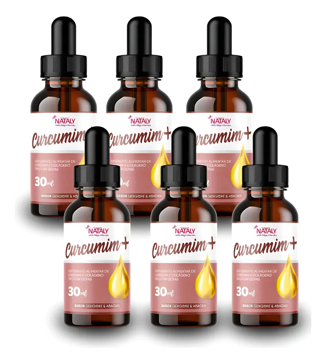 6x Curcumim+ Curcumina E Colágeno Tipo Ii Gotas 30ml Nataly Gengibre E Abacaxi