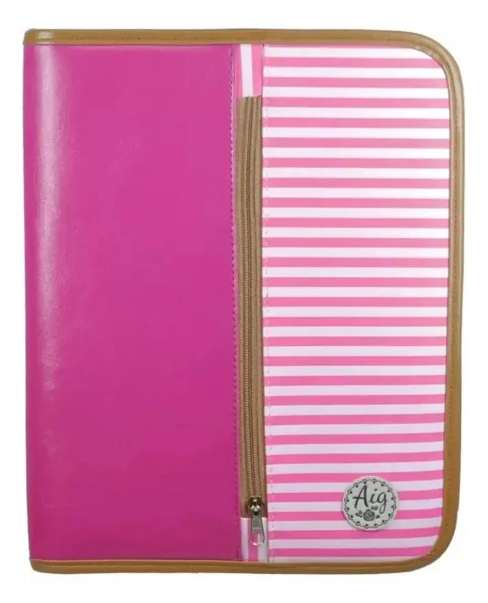 Fichário Universitário Feminino Rosa Listrado
