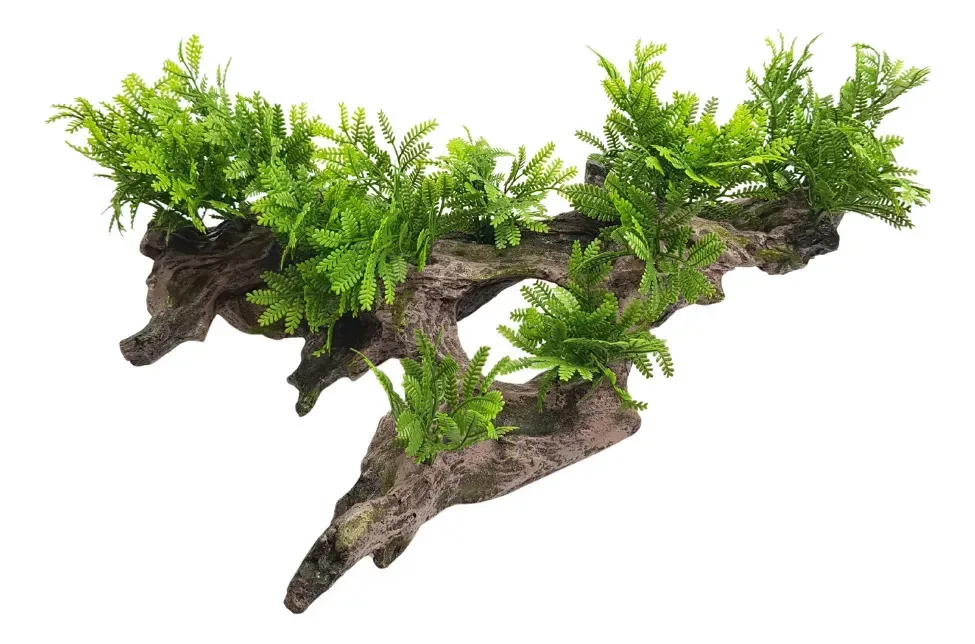 Enfeites Para Aquário - Tronco Raiz Grande Com Plantas Marrom
