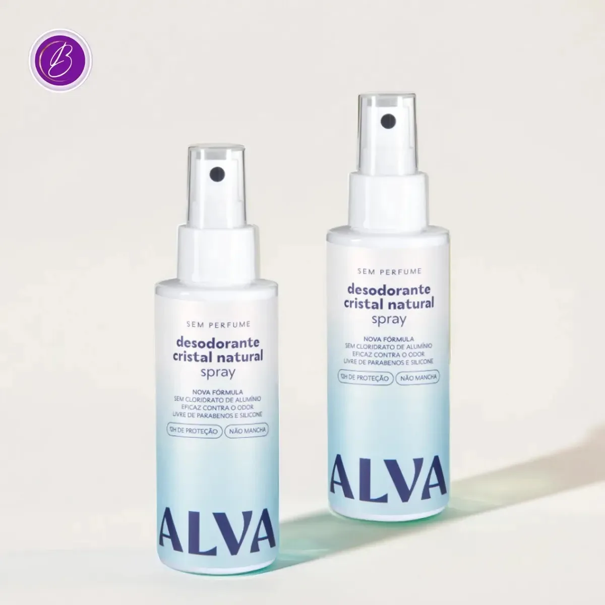 Kit Cristal Alva: 2 Desodorantes Spray 120ml Sem Perfume Livre De Perfume