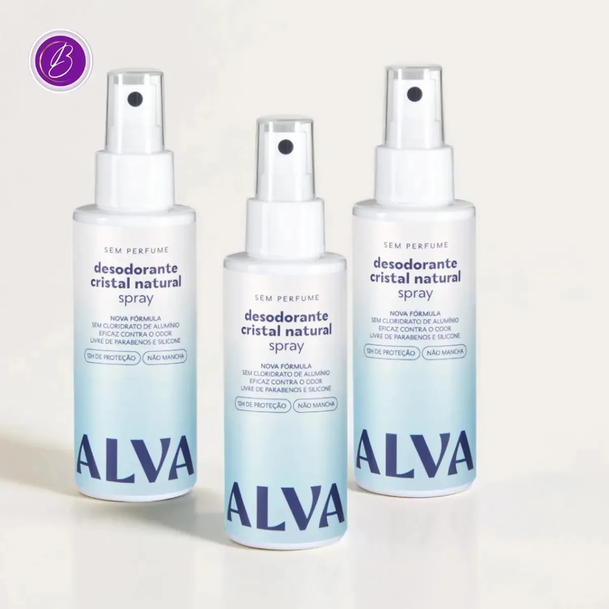 Kit Cristal Alva: 3 Desodorantes Spray 120ml Sem Perfume Livre De Perfume