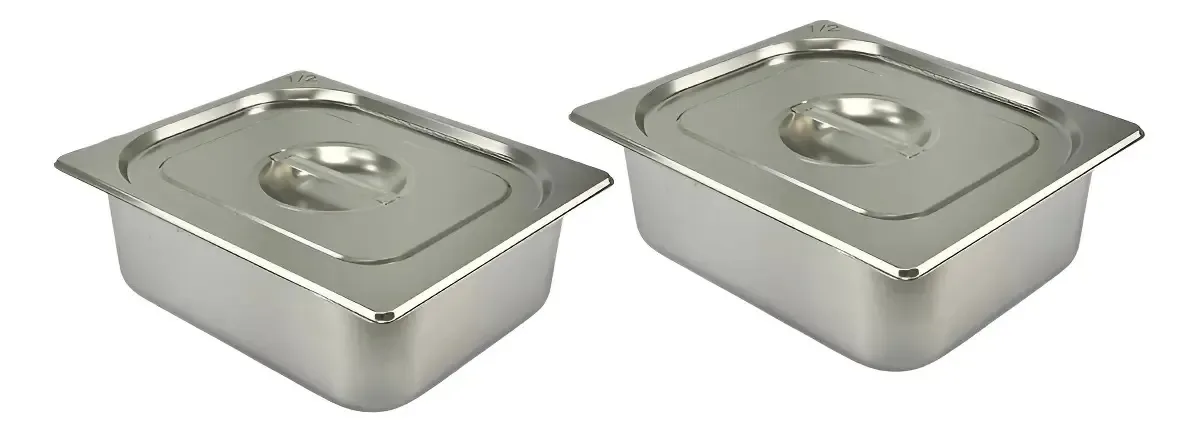 2 Cubas E Tampas Inox 1/2x100 6l Rechaud Buffet Self Service Prateado
