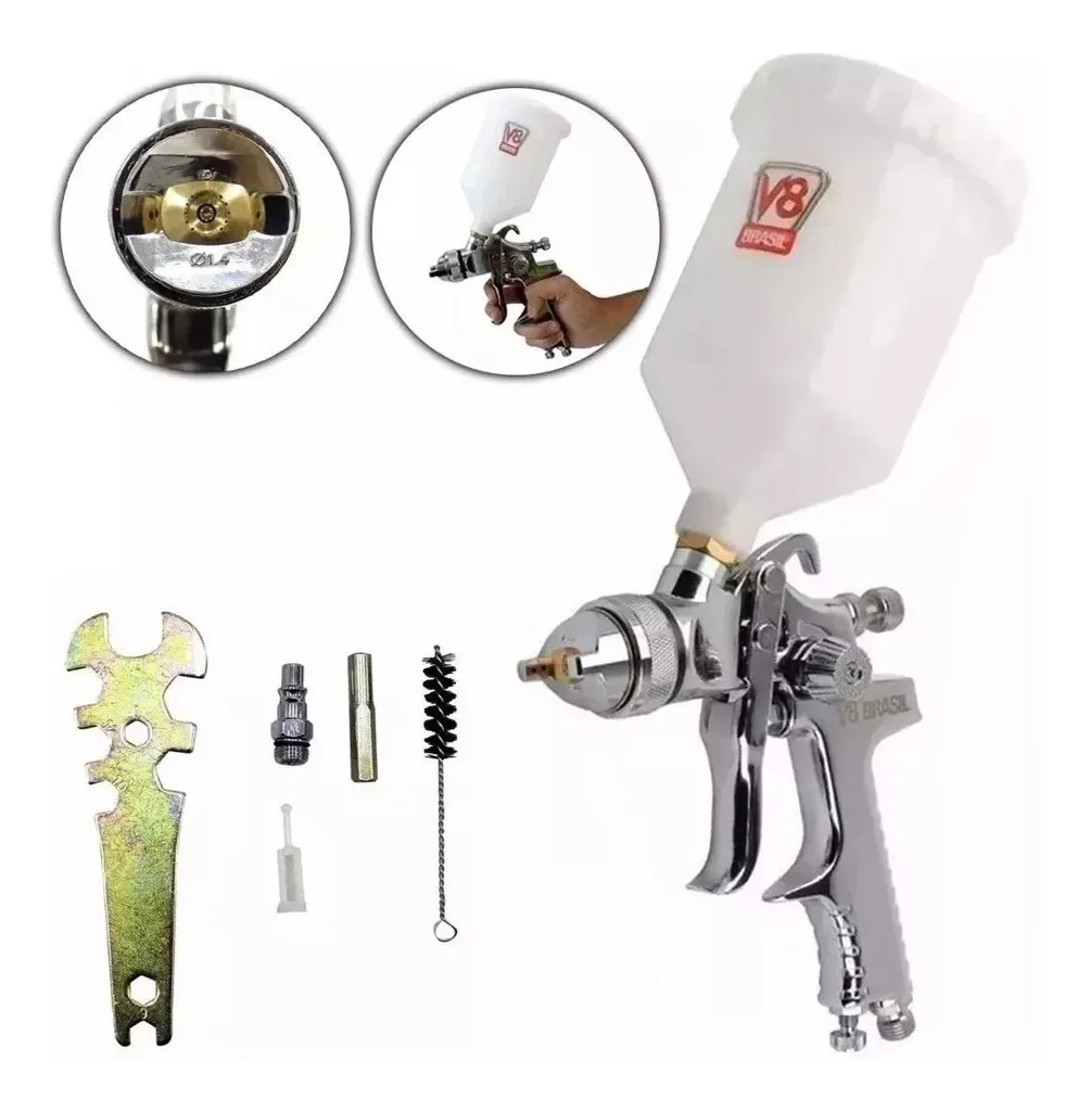Pistola Pintura Gravidade Hvlp 8 Plus Profissional- V8brasil