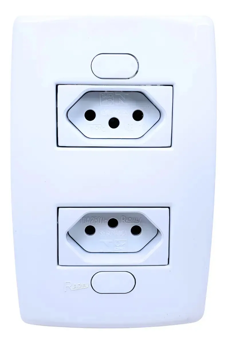 Tomadas E Interruptores 10/20a Linha Mármore Branco Radial 2 Tomadas 2pt Distanciadas 10a