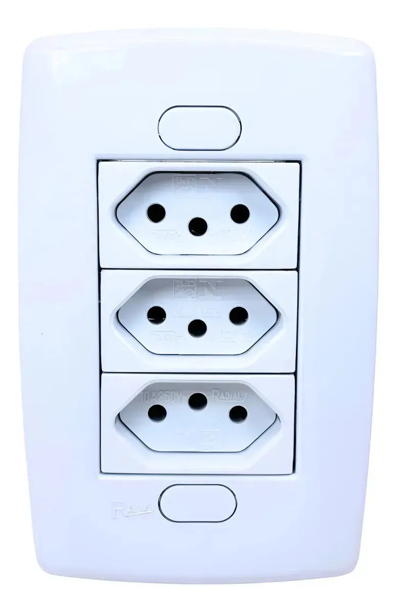 Tomadas E Interruptores 10/20a Linha Mármore Branco Radial 3 Tomadas C/ 2 Polos E Terra 10a