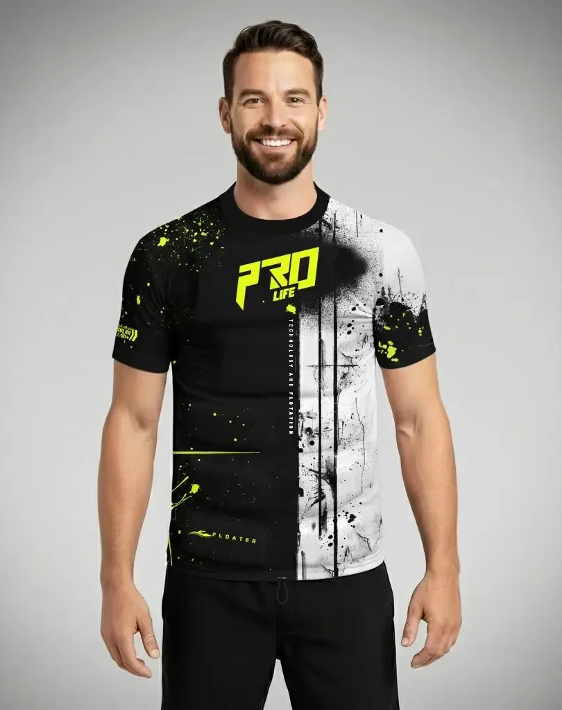 Colete Flutuador Eaf Splash Prolife Surf Wake Kitesurf Uv50+ Cor Preto E Amarelo Tamanho P (de 55kg A 70kg)