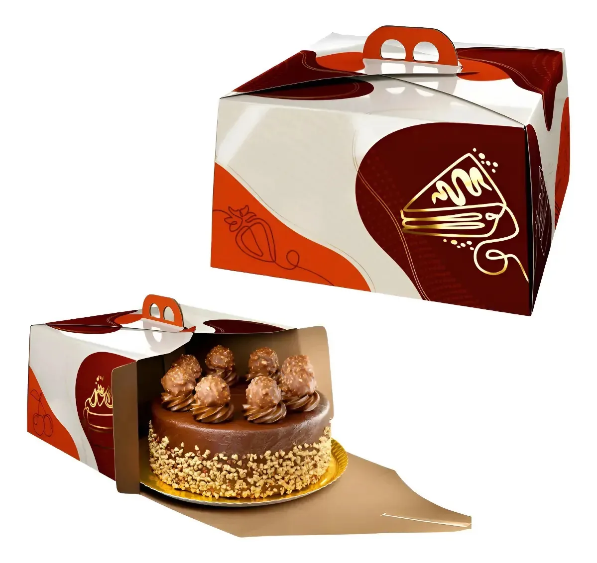 Kit 50 Caixas para Bolo com Alça Pris Embalagens Brancas de Papel Duplex 39x25x10 cm