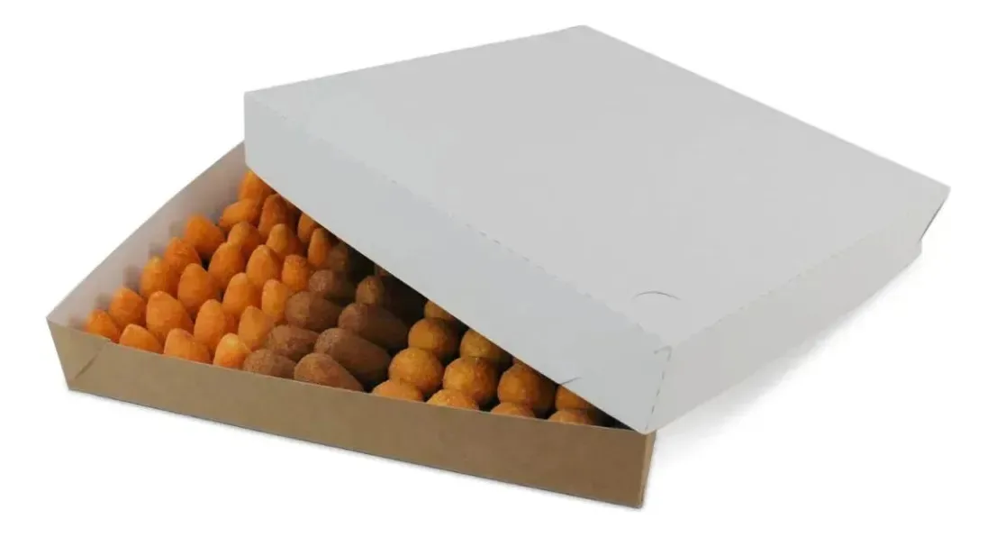 50 Caixas Para 100 Salgados Ou Doces Grande 35x35x5cm Branca