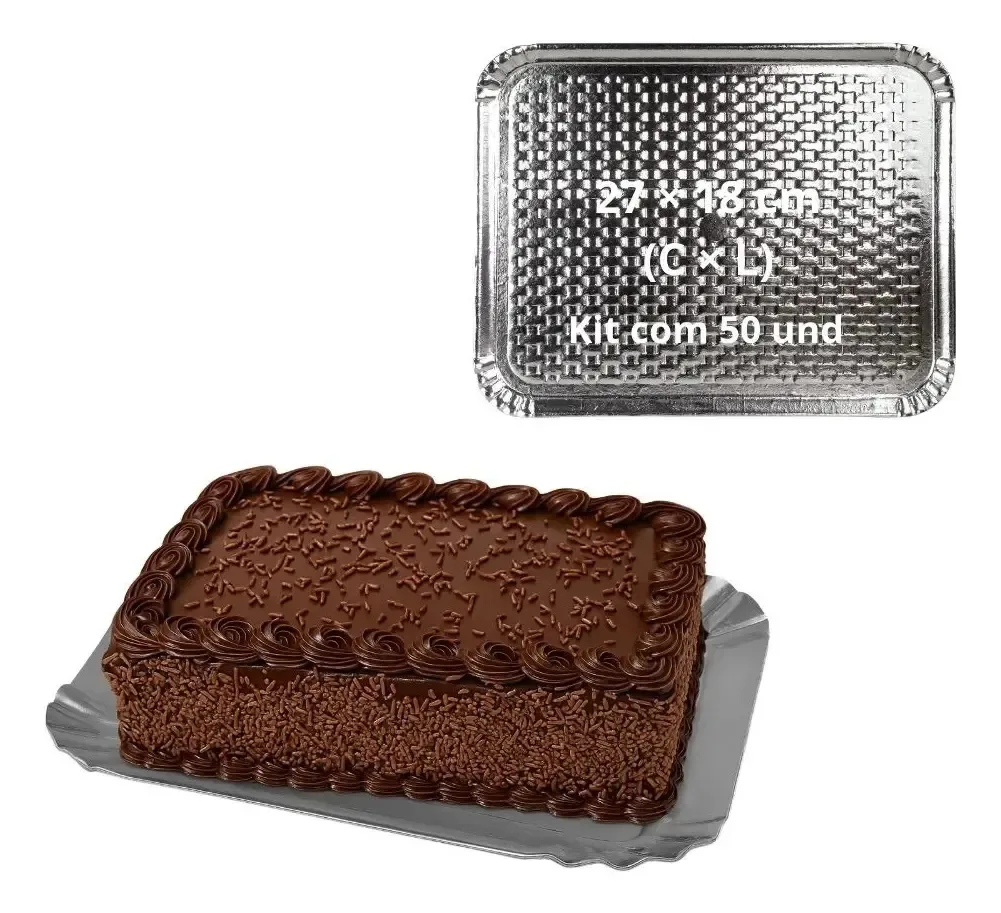 Bandeja Laminada Suporte Para Bolos Prata 27x18 Cm 50 Unid Prateado