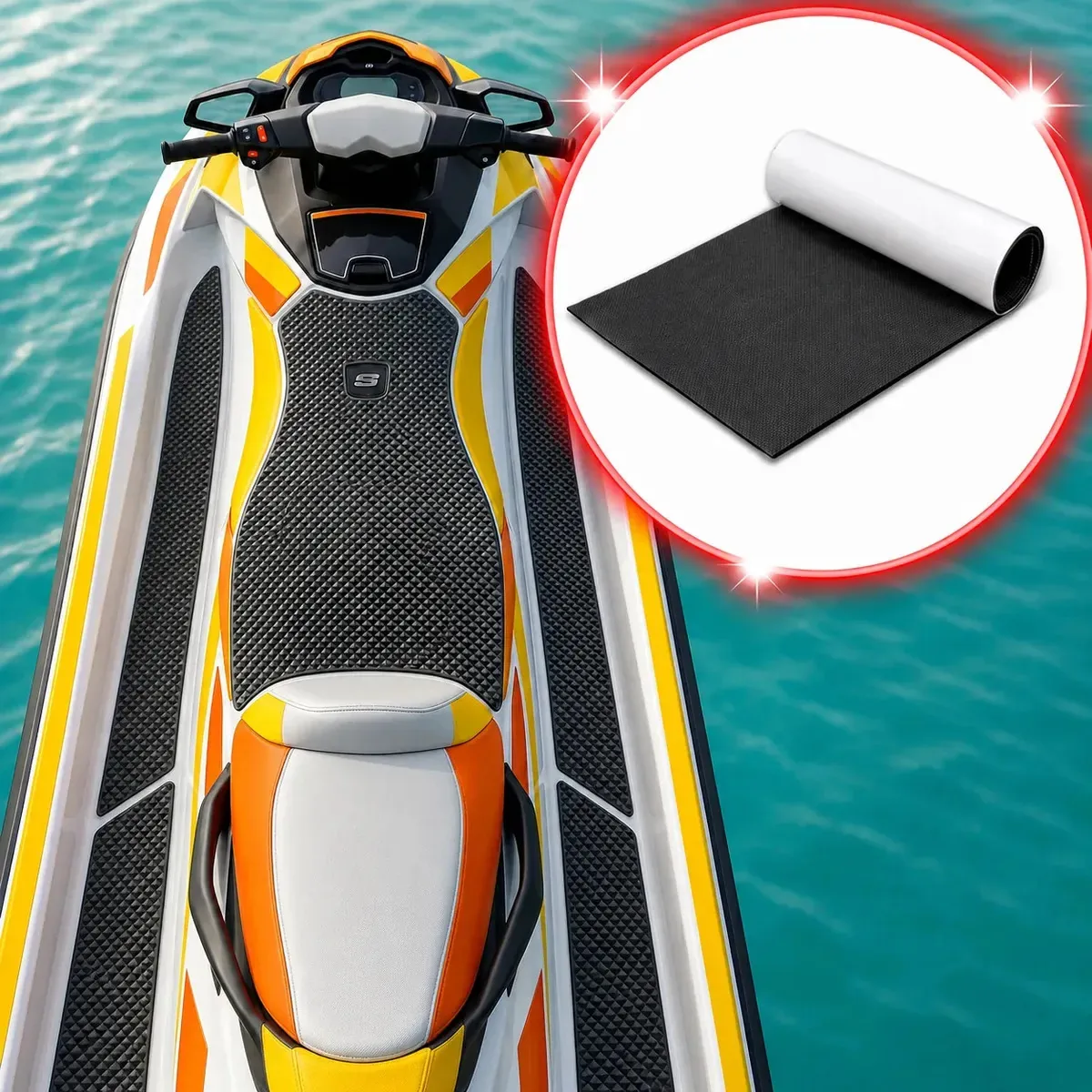 Antiderrapante Para Jet Ski Barco Tapete Eva Auto Adesivo Preto