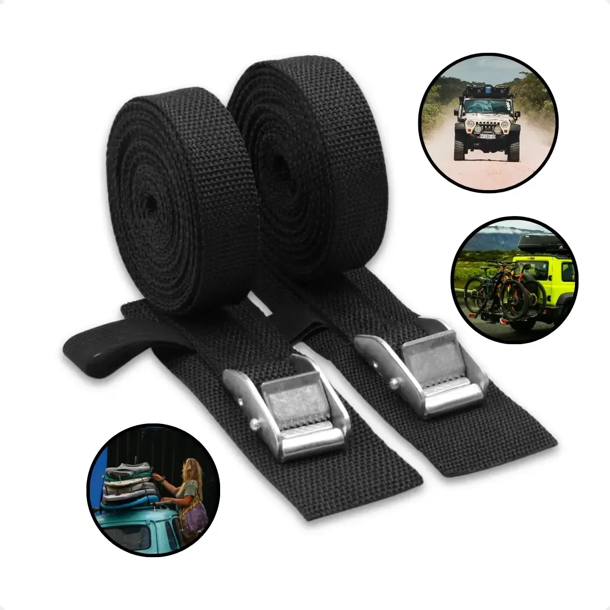 Fita Cinta Transporte Caiaque Sup Pranchas Fretes - 2 Fitas Preto