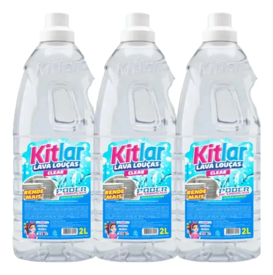 Kit 3 Detergente Lava Louças Clear Bicarbonato Kitlar 2l