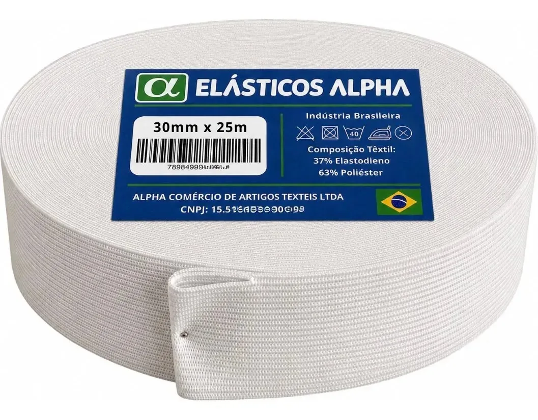 Elástico Chato Elásticos Alpha Rolo 30mm x 25m para Costura e Artesanato