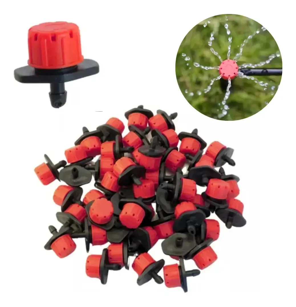 50 Un. Micro Gotejador Regulável Bico Irrigação Tubo 4mm Vermelho E Preto