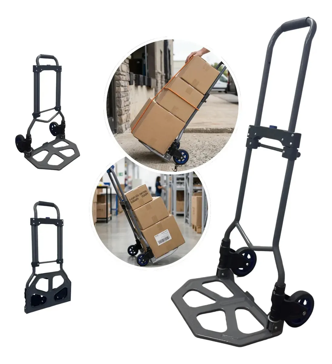 Carrinho De Carga Multiuso Plataforma Dobrável Retrátil 90kg Cinza