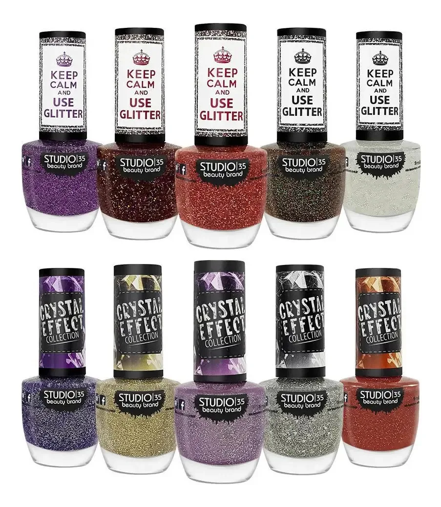 Kit Esmaltes Studio35 Crystal E Keep Glitter 10 Cores 9ml