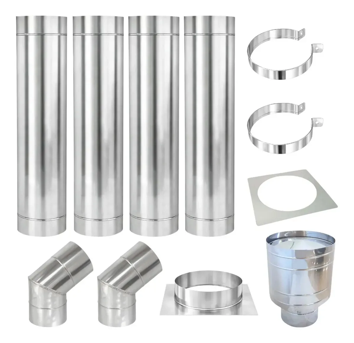 Kit Chaminé Completo Curvas 45° Canhão 4 Dutos 8 Inox 430