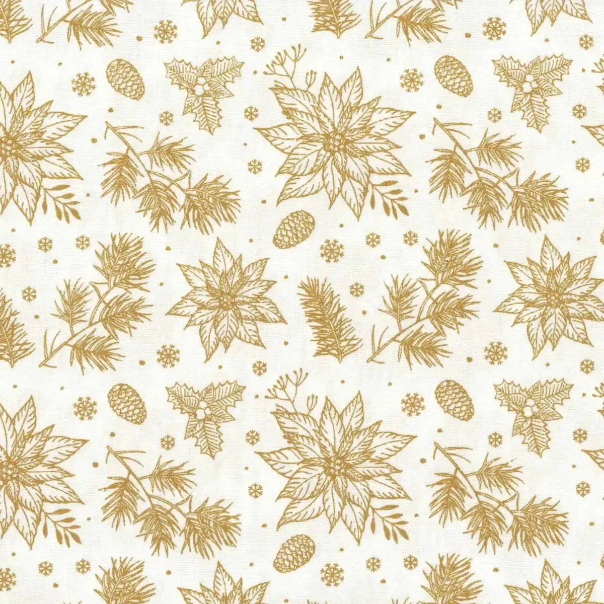 Tecido Tricoline Estampado Natal - Natalino 0,50 Cm X 1,50 M Cor Folhas Natalinas Fundo Branco
