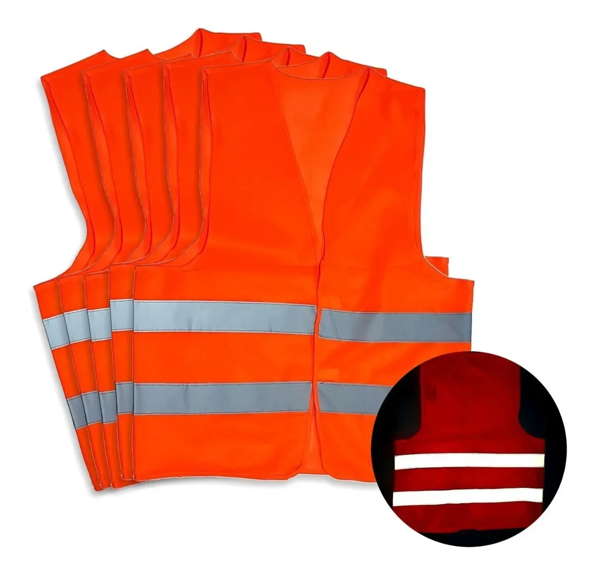 Kit de 5 Coletes Refletivos City Safe em Poliéster Laranja Sem Bolso