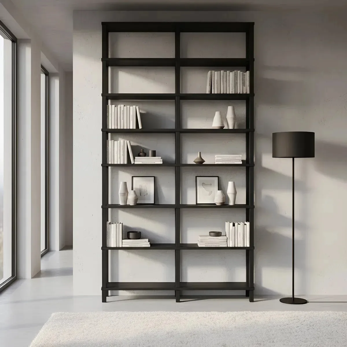 Estante Livros 116x23x221 Preto Montantes Pretos