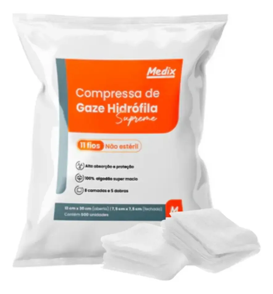 Compressa Gaze 11 Fios Pacote C/ 500 Unidades Medix Supreme