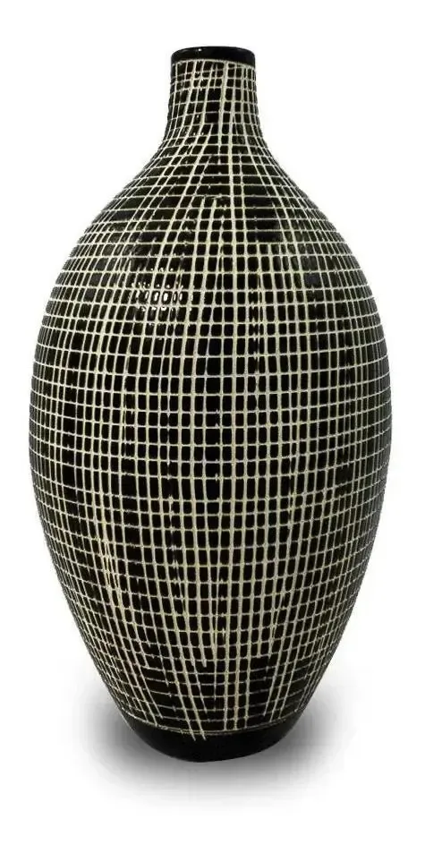Vaso Decorativo Cerâmica Preto 37x15x15