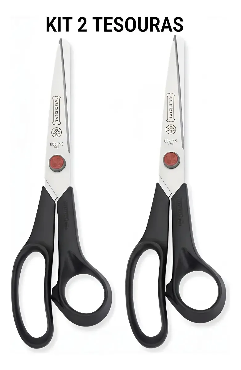 Kit 2 Tesouras Mundial 660n-8 Reto Ponto Vermelho 21,6cm Preto