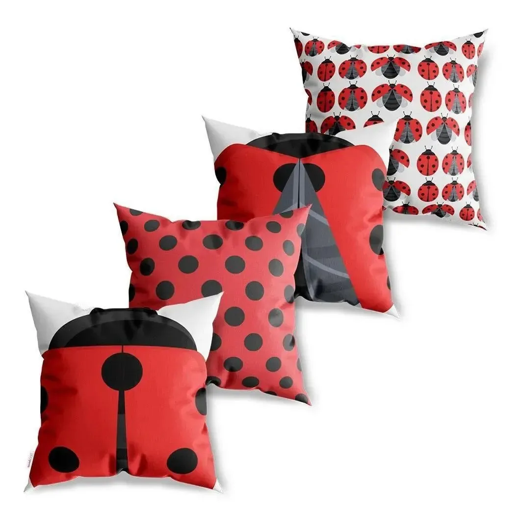 Kit 4 Capas De Almofadas Decorativa Joaninha Cor Colorido