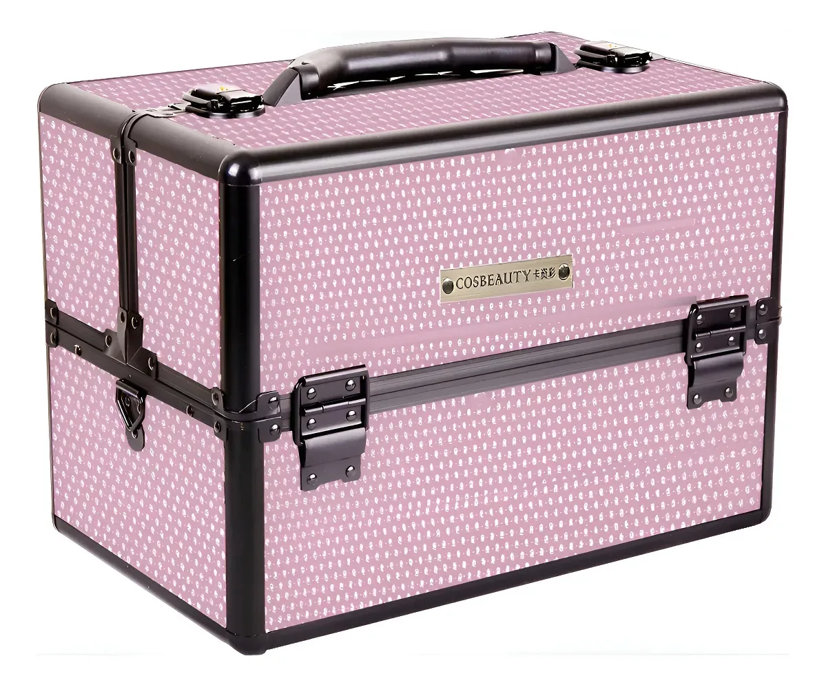 Maleta De Maquiagem C/ Acabamento Redondo Pink Gold