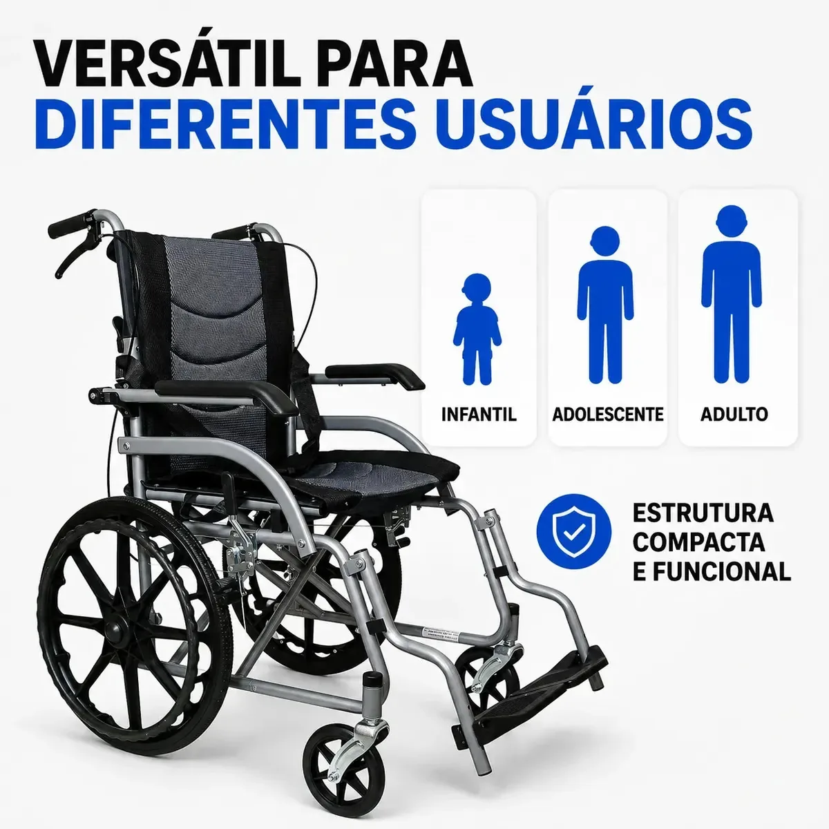 Cadeira De Rodas Manual Estrutura Reforçada Confortável Preto
