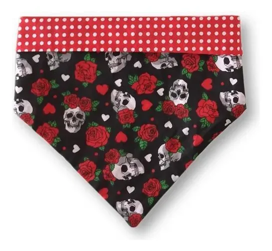 Bandana Dupla Face Caveira E Rosa - Preto E Vermelho