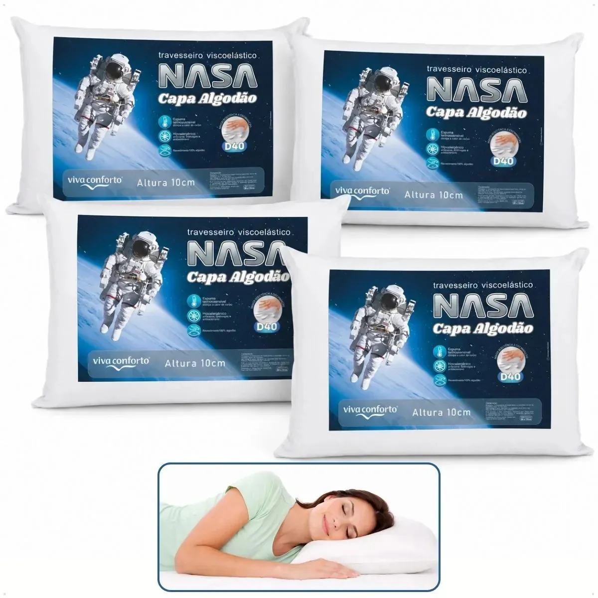 Kit 4 Travesseiros Nasa Premium Antialérgico Viva Conforto