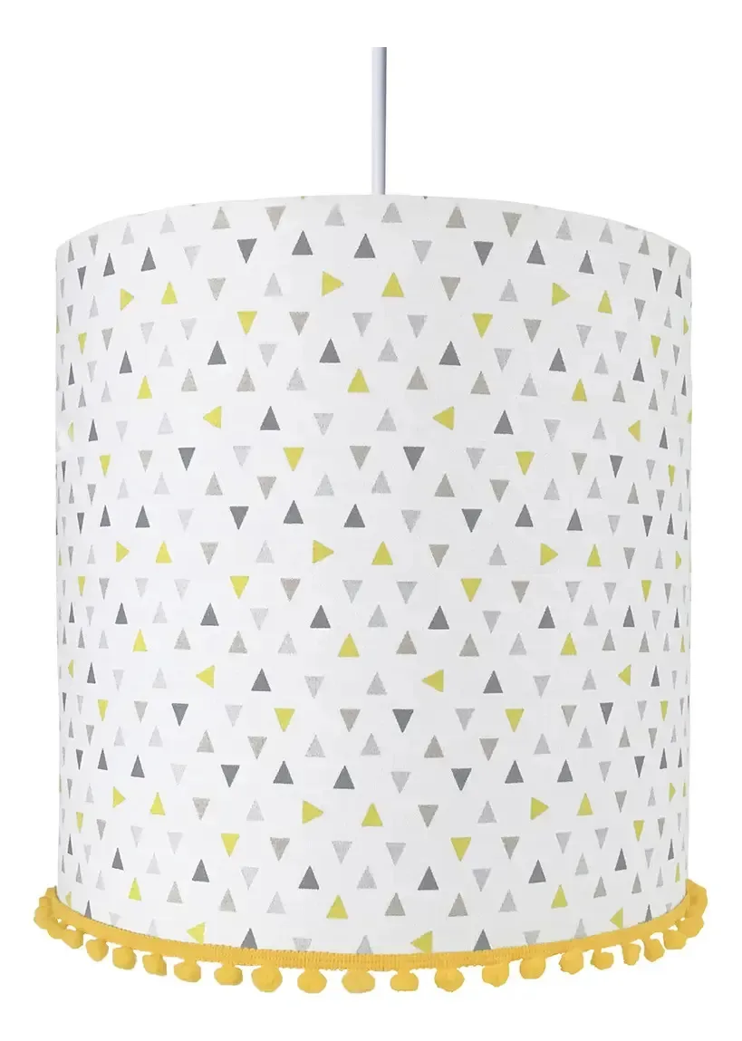 Lustre Tubular Pompom Triângulos Amarelos Quarto Infantil