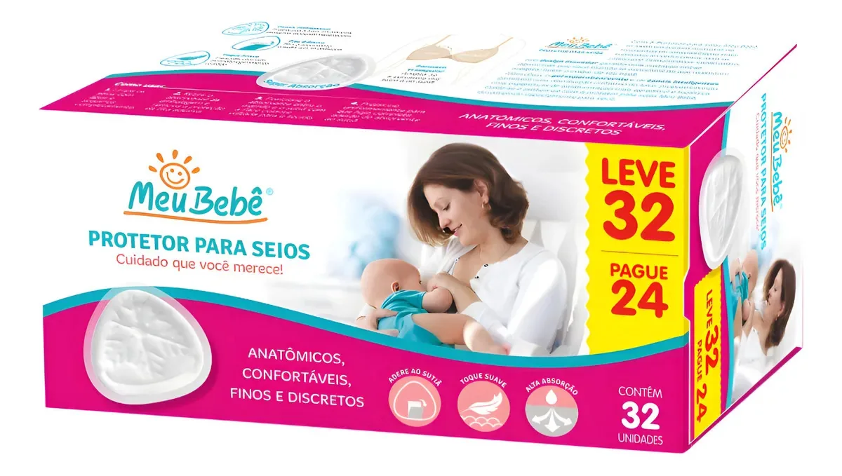 Absorventes Para Seios Meu Bebê Protetor Para Seios Branco Adesivos 32 u