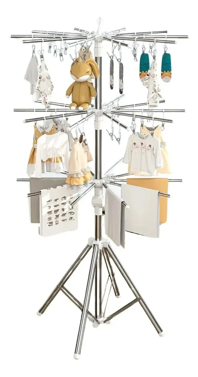 Varal De Roupa Intima Triple Dobrável Portátil Chão Inox Branco