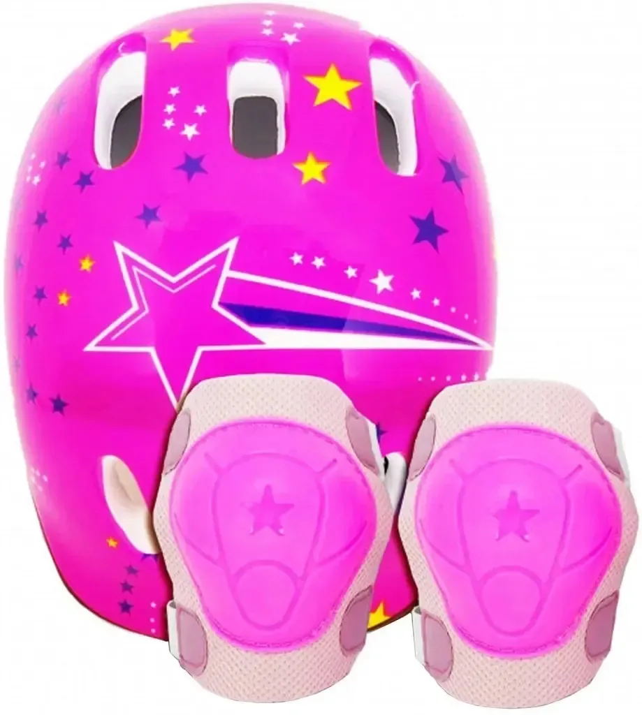 Kit De Proteção Infantil Capacete Joelheira Patins Bike Rosa Rosa