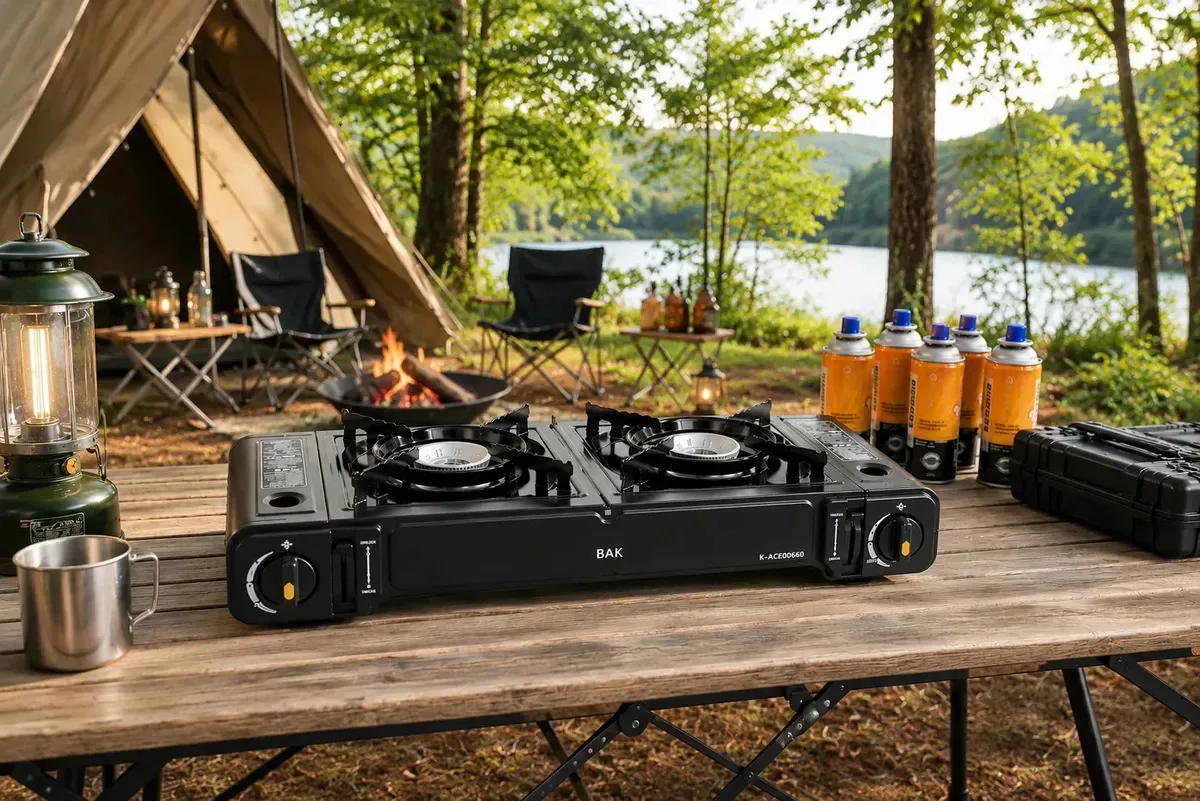 Fogareiro Portátil Camping Gás Duas Bocas Inox Fogão