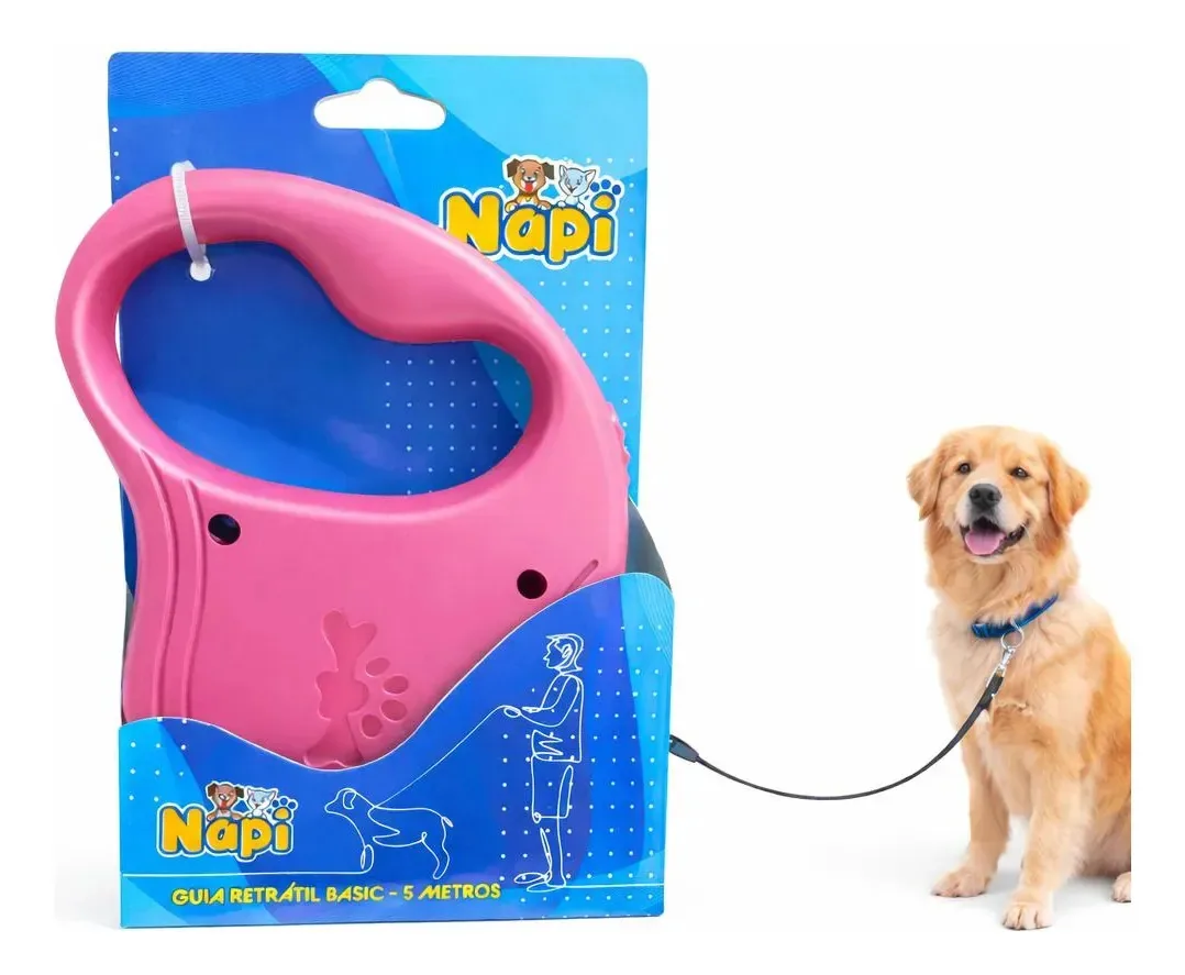 Guia Retratil Basic 5mts - Rosa Rosa