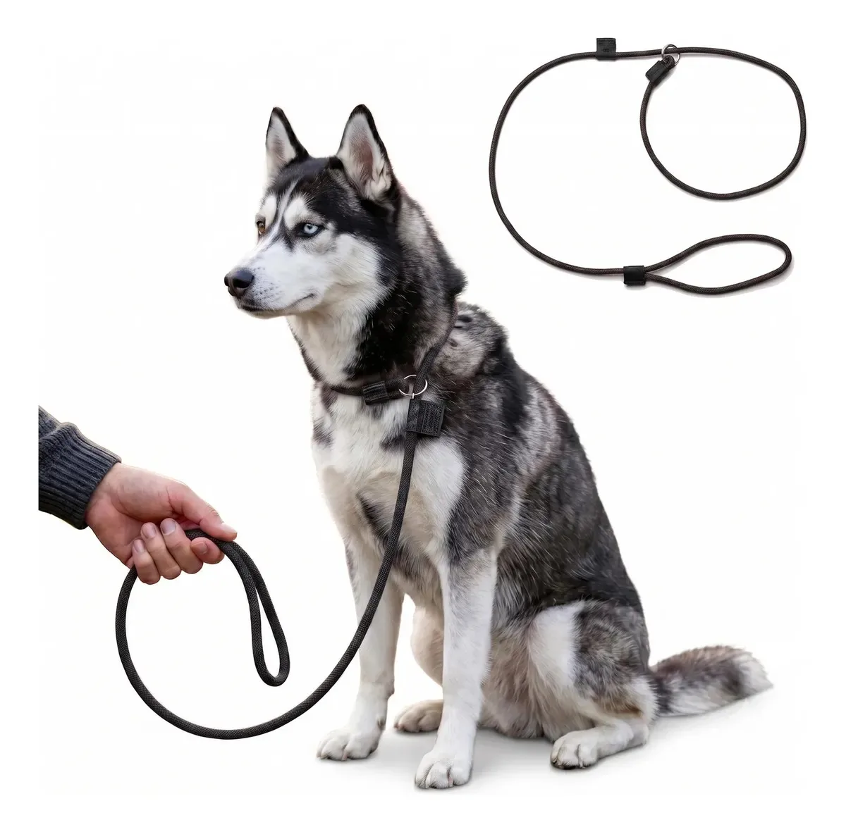 Guia Corda Unificada Enforcador Pet Adestramento 6mm 1m Cão Preto