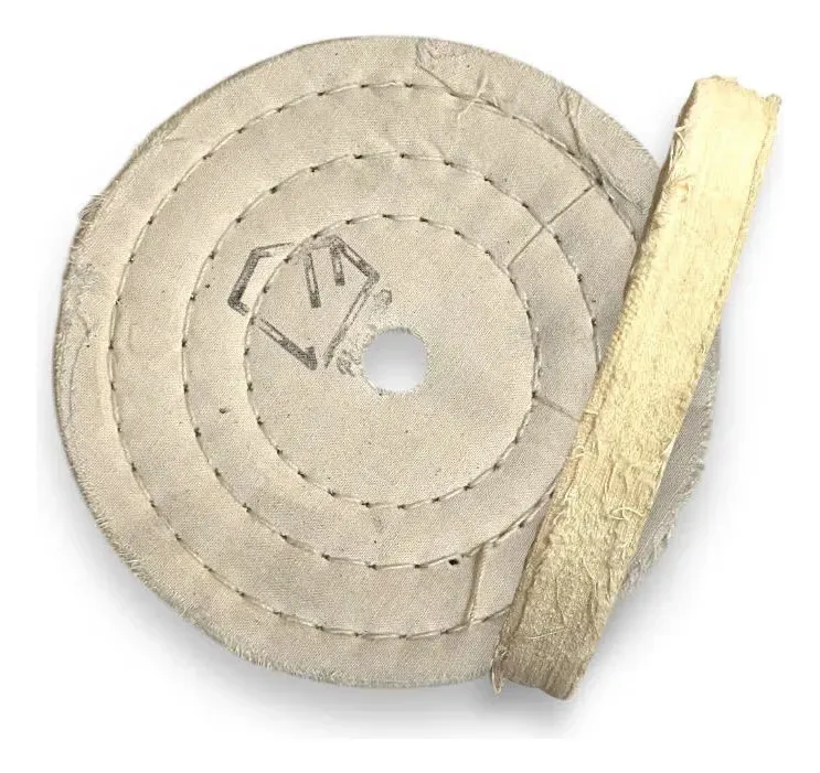 Roda Algodão Costurado 150mm Alto Brilho Lustro Polimento Branco / Bege Claro