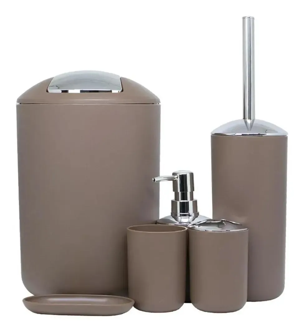 Conjunto Acessórios De Banheiro E Lavabo 6 Peças Com Lixeira
