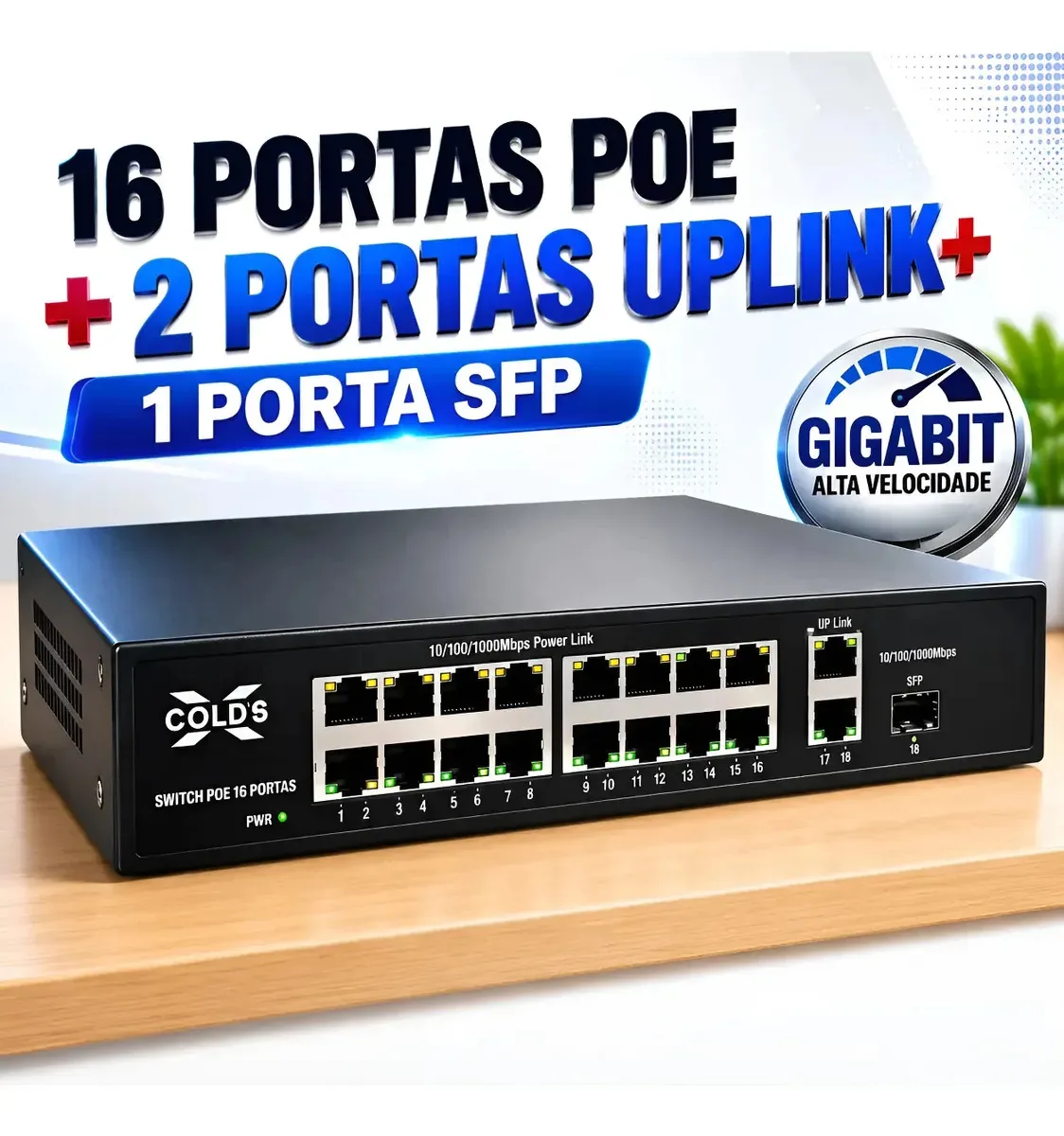 Switch 16 Portas Poe Gigabit + 2 Portas Uplink Gigabit + 1 Porta Sfp 10/100/1000 Xcolds
