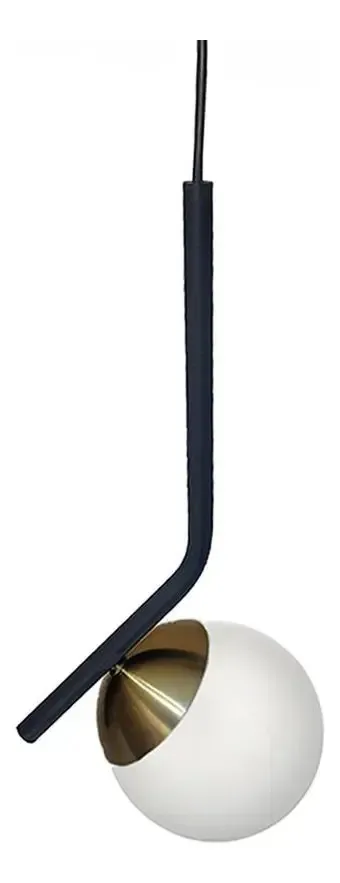 Pendente Angular Ball Preto E Bronze Vidro Branco Fosco