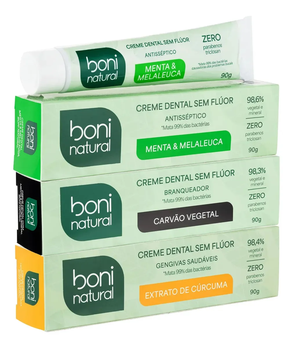 Kit 3 Creme Dental Boni Natural Sortido 90g