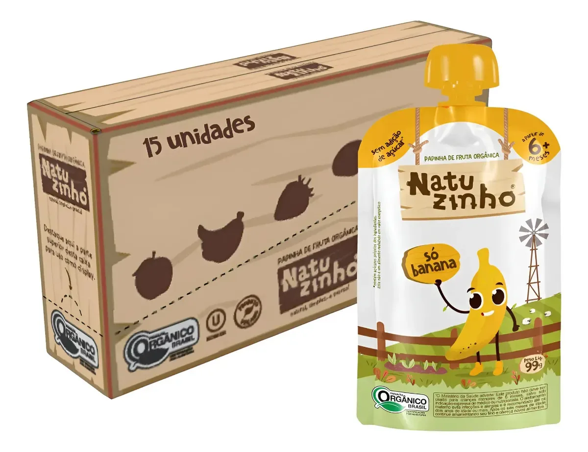 Kit Papinha Organica Natuzinho Banana Bebe 15 Unidades