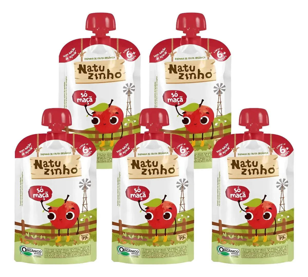 Kit Papinha Organica Natuzinho Maça Bebe 5 Unidades