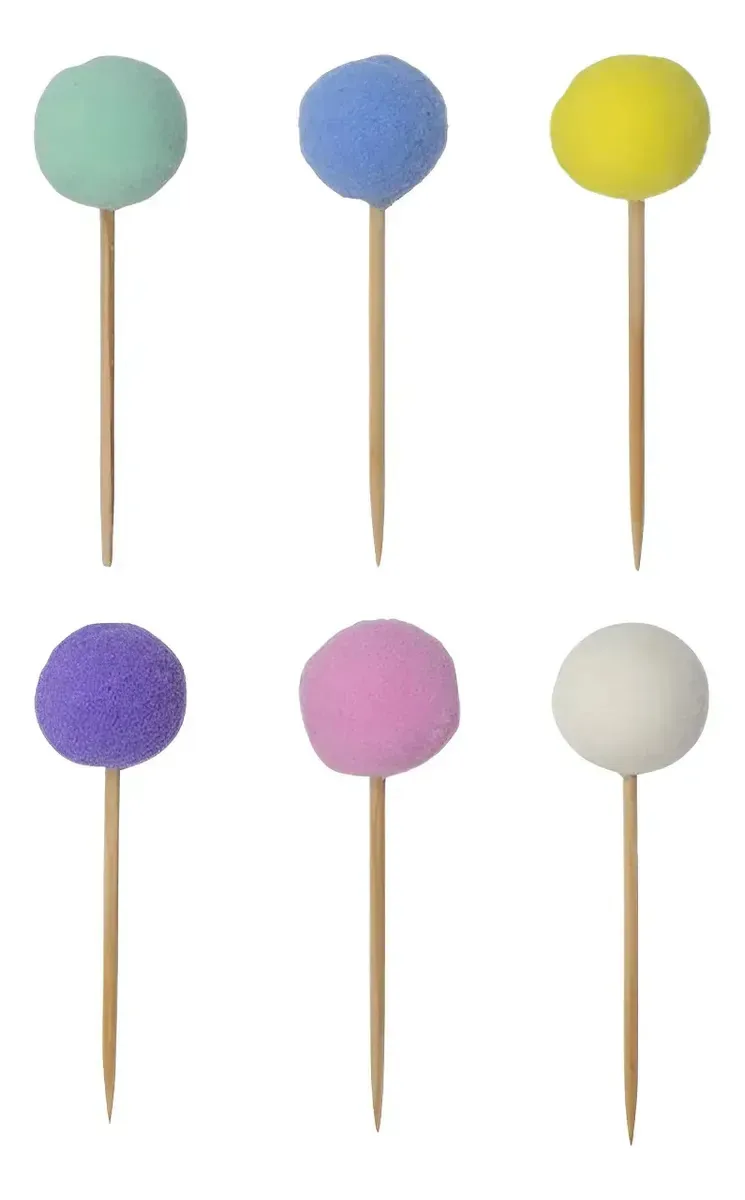 Topper Pompom (6 Und) - Multicolorido Candy Colors Multicolorido (candy Colors)